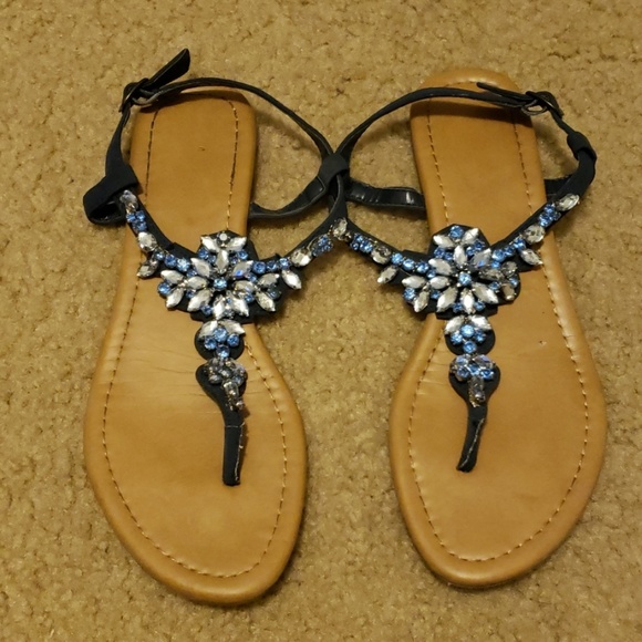 navy jeweled sandals